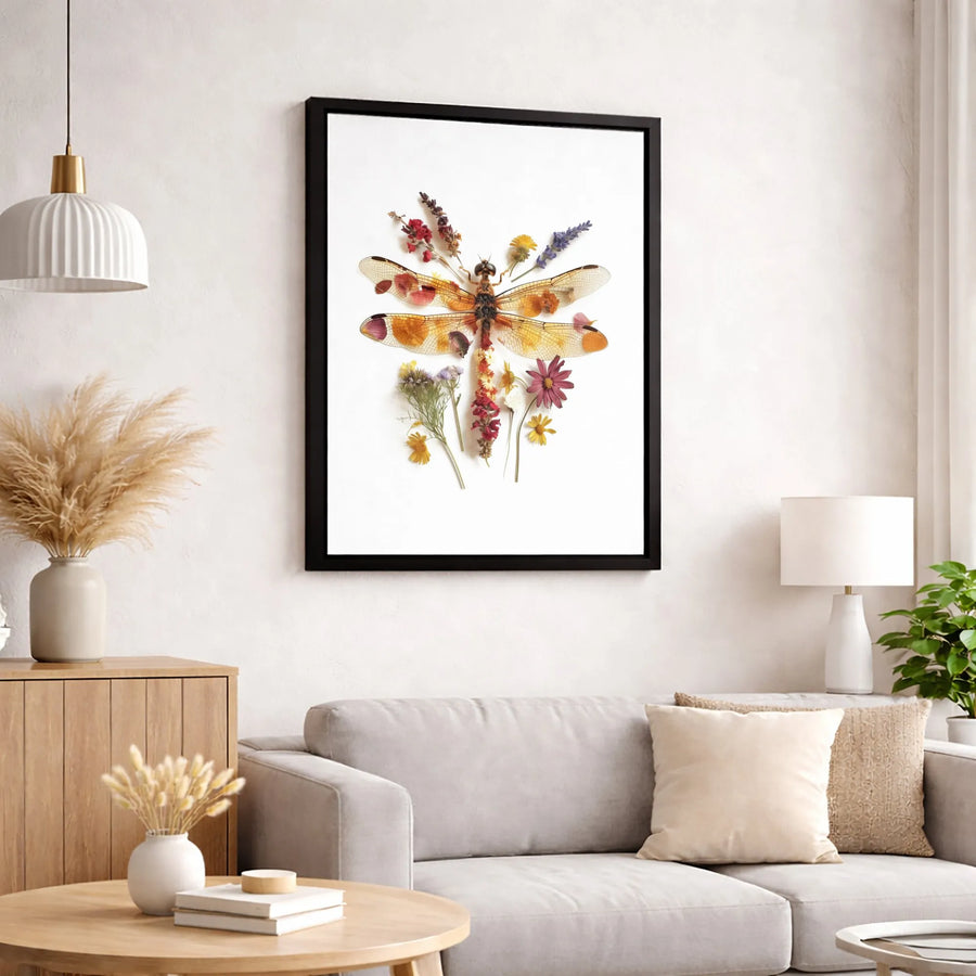 Pressed Flower Dragonfly Canvas Art | Botanical Insect Wall Decor | Premium Gallery-Wrapped Print | Nature-Inspired Home Gift for Nature Lovers