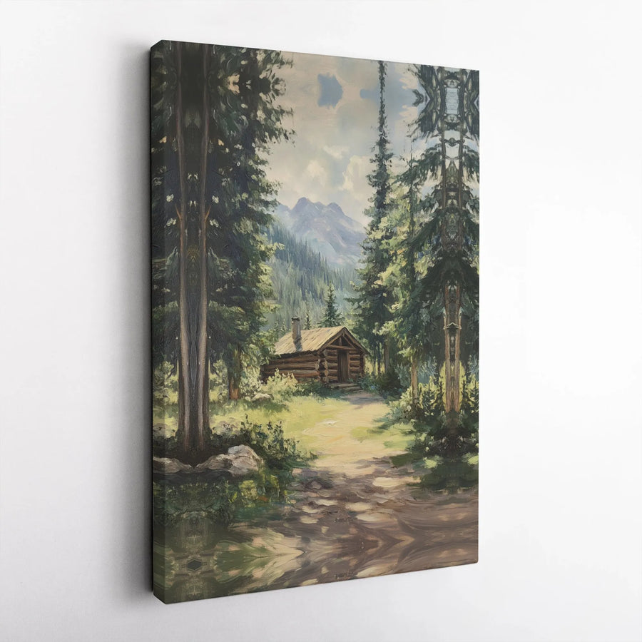 Rustic Log Cabin Canvas Print | Mountain Forest Landscape Wall Art | Gallery Wrapped Premium Quality | Nature Lover Home Decor Gift