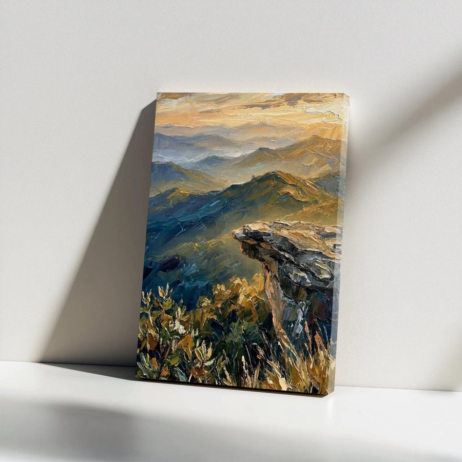 Mountain Landscape Canvas Art | Textured Sunrise Overlook Print | Thick Gallery Wrap Canvas | Premium Living Room Decor Gift