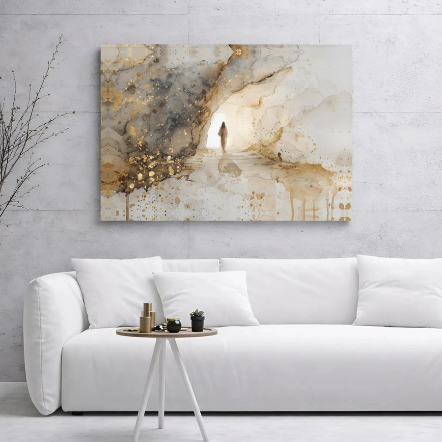 Jesus Resurrection Canvas Wall Art | Abstract Empty Tomb Gold Foil Effect | Premium Gallery Wrapped Decor | Christian Faith Home Gift