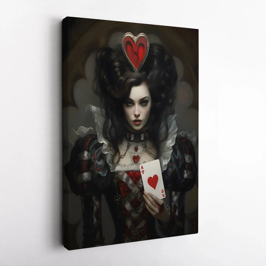 Queen of Hearts Canvas Wall Art | Gothic Queen Portrait with Ace of Hearts | Premium Gallery Quality Print | Dark Fantasy Art for Game Room Decor Gift