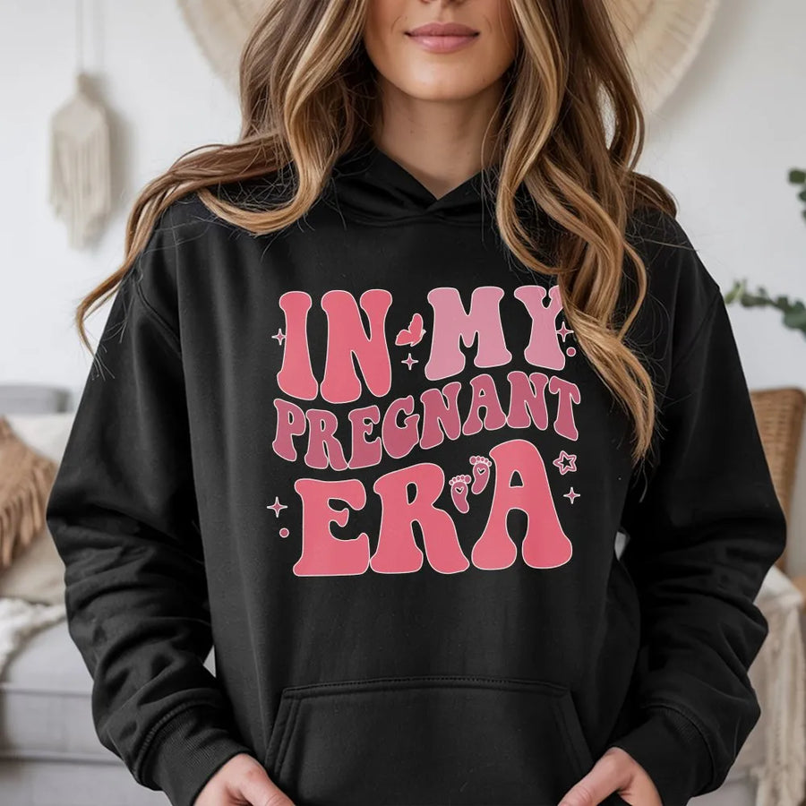 In My Pregnant Era Hoodie | Retro Groovy Pregnancy Announcement Sweatshirt | Premium Cotton-Blend | Trendy Gift For Expecting Moms