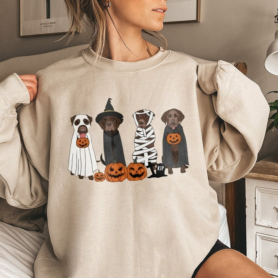 Chocolate Labrador Halloween Sweatshirt | Spooky Ghost Dog Costume Graphic | Cotton Blend Premium Apparel | Cute Dog Mom Gift For Fall Season
