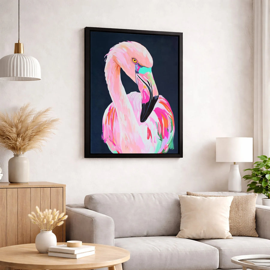 Pink Flamingo Canvas Wall Art | Colorful Abstract Bird Painting | Premium Fade-Resistant Decor | Modern Gallery Wrapped Print for Home
