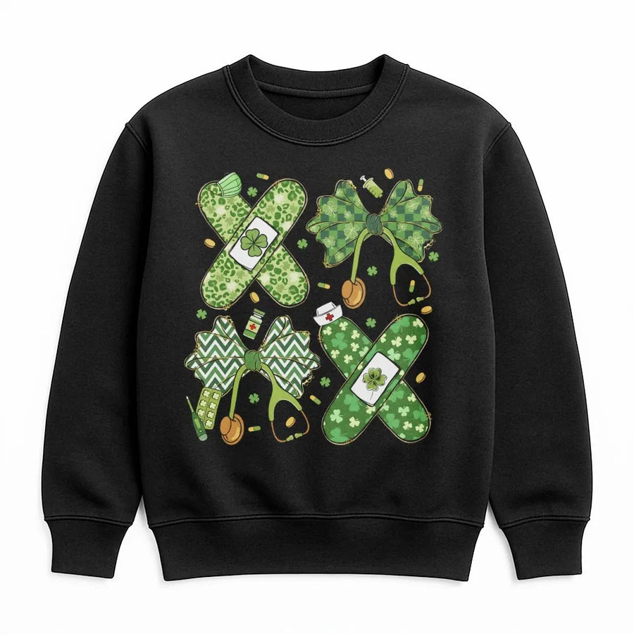 St. Patrick's Day Nurse Sweatshirt | Lucky Shamrock Stethoscope Bow Design | Premium Cotton Blend | Gift for Healthcare Workers and Nurses