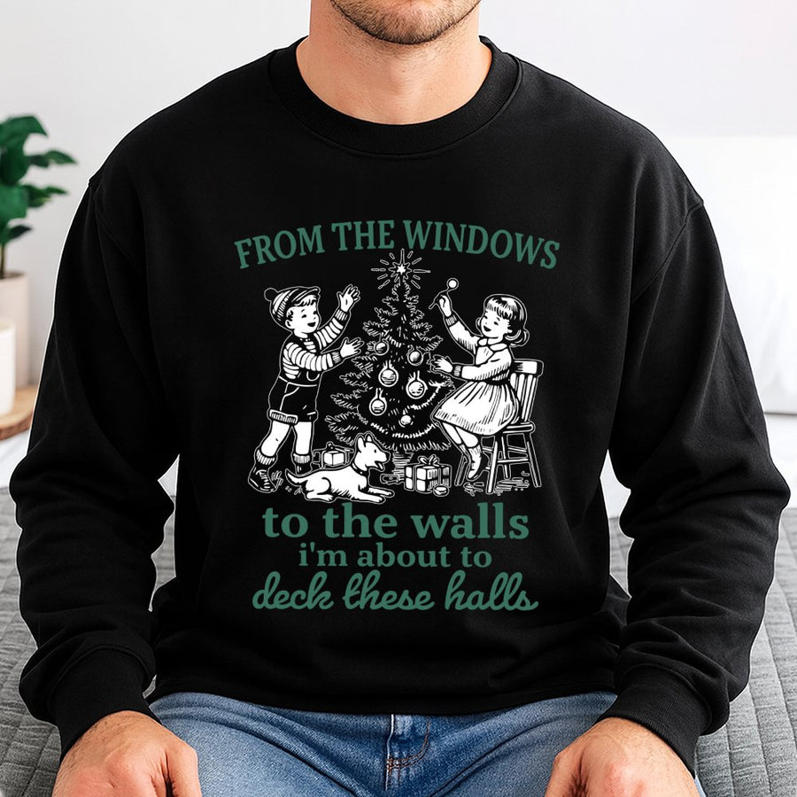 Deck These Halls Sweatshirt | Funny Christmas Song Lyrics Graphic | Soft Cotton Blend Unisex Pullover | Retro Holiday Gift For Her