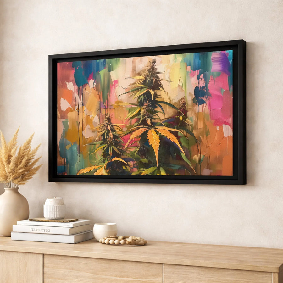 Abstract Cannabis Plant Canvas Art | Colorful Marijuana Leaf Wall Decor | Premium Fade-Resistant Gallery Wrap | Modern Botanical Gift for Home
