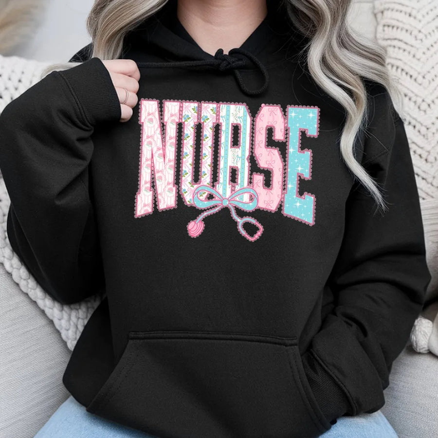 Preppy Nurse Hoodie | Coquette Bow & Stethoscope Design | Premium Cotton Blend | Graduation Gift for RN, LPN, CNA