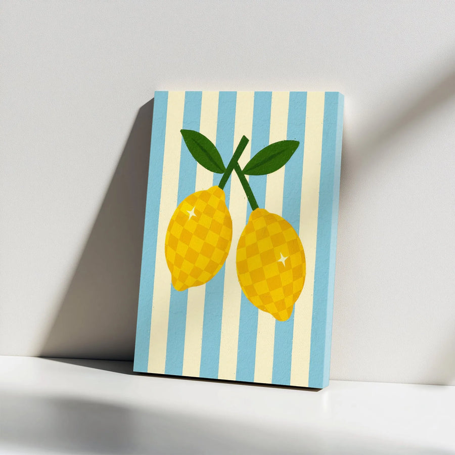 Lemon Wall Art Canvas | Retro Checkered Fruit Design | Premium 1.25 Inch Gallery Wrap | Kitchen Decor & Summer Housewarming Gift