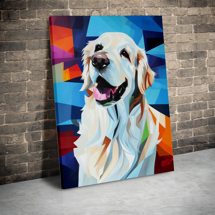 Golden Retriever Canvas Wall Art | Geometric Pop Art Style Print | Premium Thick Gallery Wrap | Gift for Dog Lovers Living Room Decor