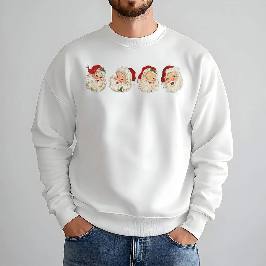 Retro Santa Sweatshirt | Vintage Cheerful Santa Face Graphic | Cozy Cotton Blend Crewneck | Christmas Holiday Gift for Men and Women