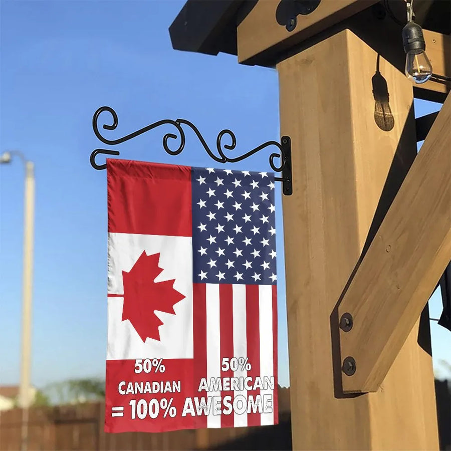 Canadian American Garden Flag | 50% Canadian 50% American 100% Awesome | Double-Sided Weatherproof Polyester | Patriotic Dual Citizen Yard Decor Gift