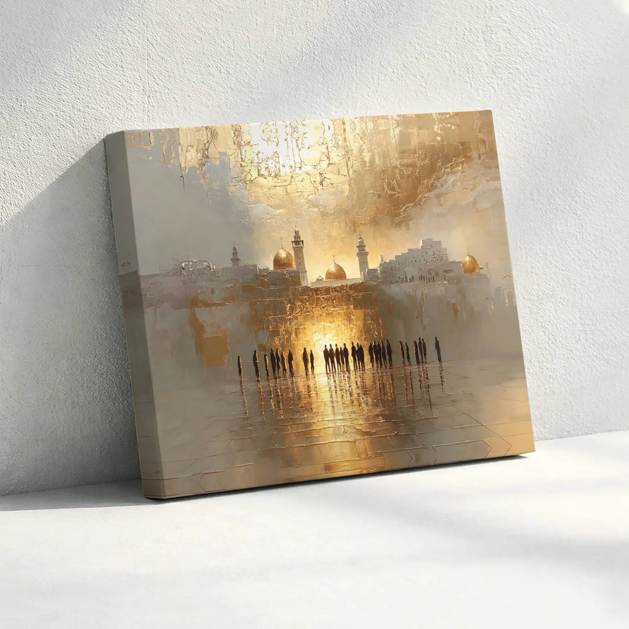 Jerusalem Western Wall Canvas Art | Golden Dome Abstract Landscape | Premium Gallery Wrapped Print | Religious Wall Decor Gift for Home