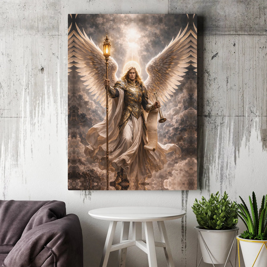 Archangel Canvas Wall Art | Guardian Angel of Light Painting | Premium Gallery Wrapped Canvas | Spiritual Christian Decor Gift