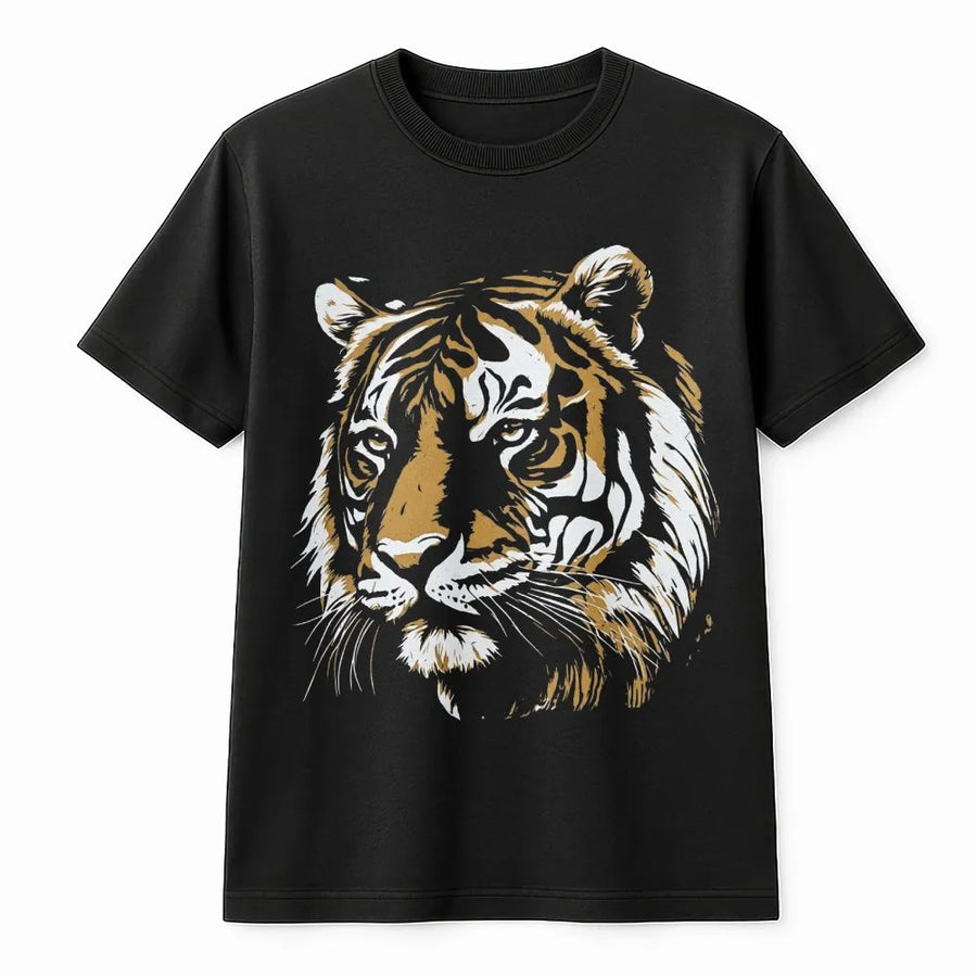 Tiger Graphic T-Shirt | Retro Wild Cat Illustration | 100% Cotton Premium Tee | Unique Animal Lover Gift for Men and Women