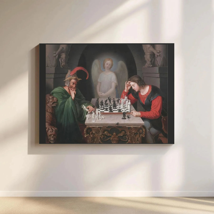 Moritz Retzsch The Chess Players Canvas | Classic Fine Art Wall Decor | 1.25 Inch Gallery Wrap | Gift for Chess Lovers and Collectors