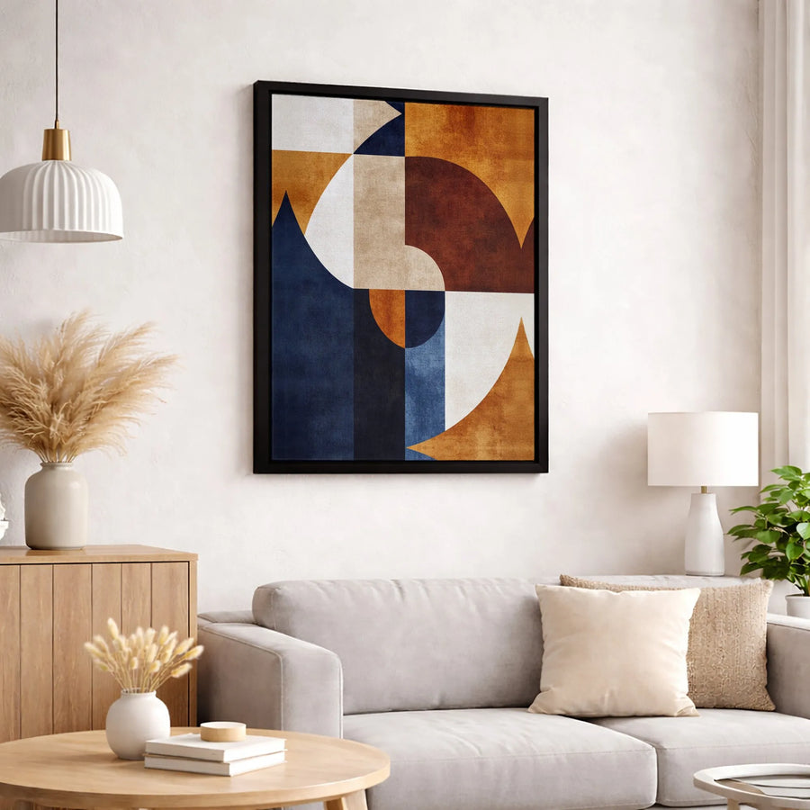 Abstract Geometric Canvas Wall Art | Mid-Century Modern Navy Rust Beige Decor | 1.25-Inch Gallery Wrap | Premium Framed Or Unframed Print