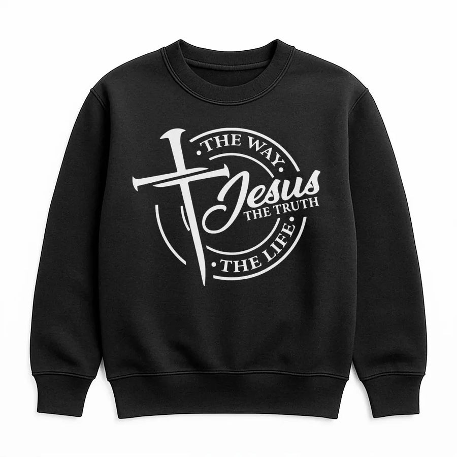 Jesus The Way The Truth The Life Sweatshirt | Christian Faith Cross Graphic Tee | Premium Cotton Blend | Religious Gift for Men and Women