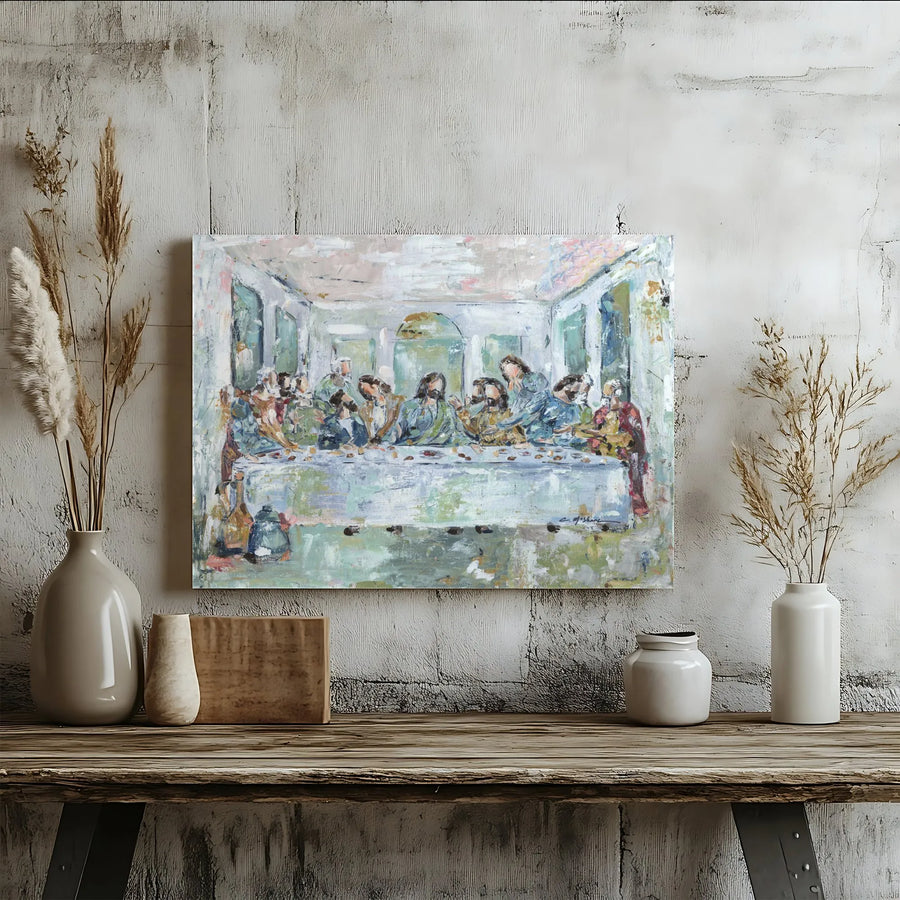 The Last Supper Canvas Wall Art | Abstract Impressionist Religious Painting | Gallery-Wrapped Premium Print | Christian Home Decor Gift