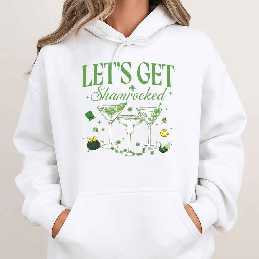 Lets Get Shamrocked Hoodie | Funny St Patricks Day Drinking Graphic | Premium Cotton Blend | Unisex Irish Party Gift For Him And Her