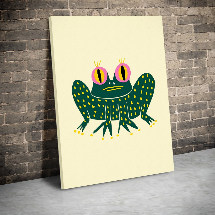 Cute Frog Wall Art | Minimalist Quirky Green Frog Illustration | Gallery-Quality Canvas Print | Fun Nursery and Modern Home Decor Gift
