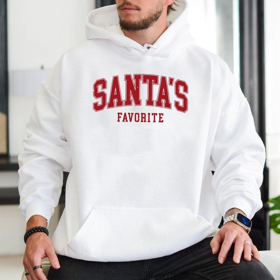 Santa's Favorite Hoodie | Distressed Collegiate Varsity Graphic | Premium Cotton Blend Unisex Sweatshirt | Cozy Christmas Gift for Her
