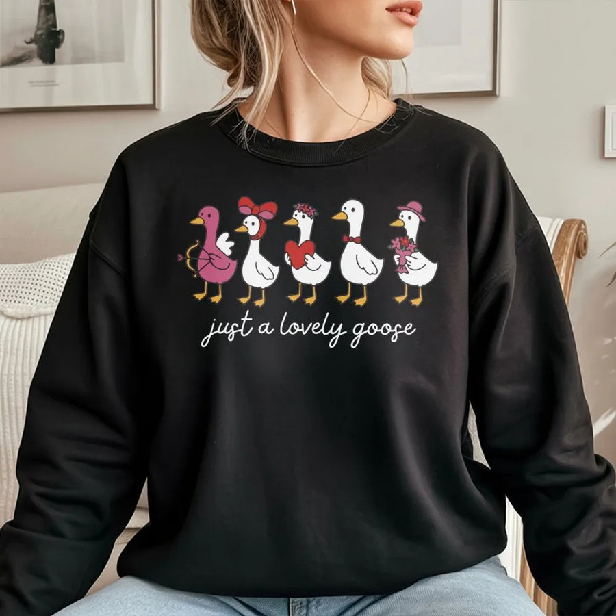 Funny Goose Sweatshirt | Valentine Cute Bird Graphic Design | Premium Cotton Blend | Gift for Animal Lovers and Bird Enthusiasts