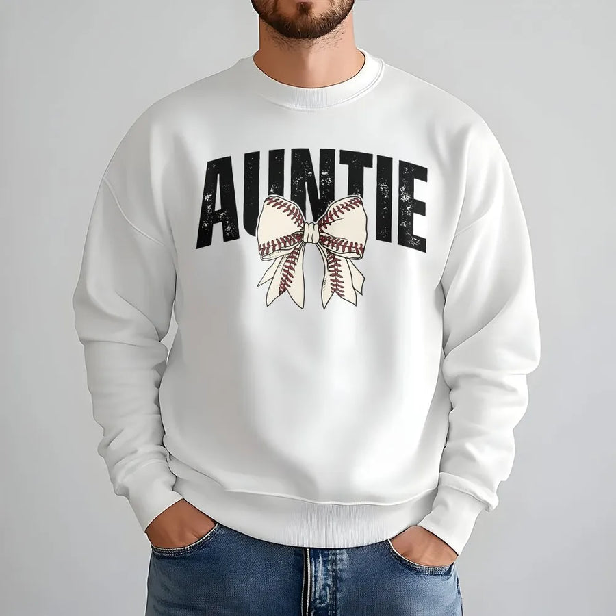 Baseball Auntie Sweatshirt | Distressed Baseball Seam Bow Graphic | Premium Comfort Colors Cotton | Game Day Apparel Gift for Aunt