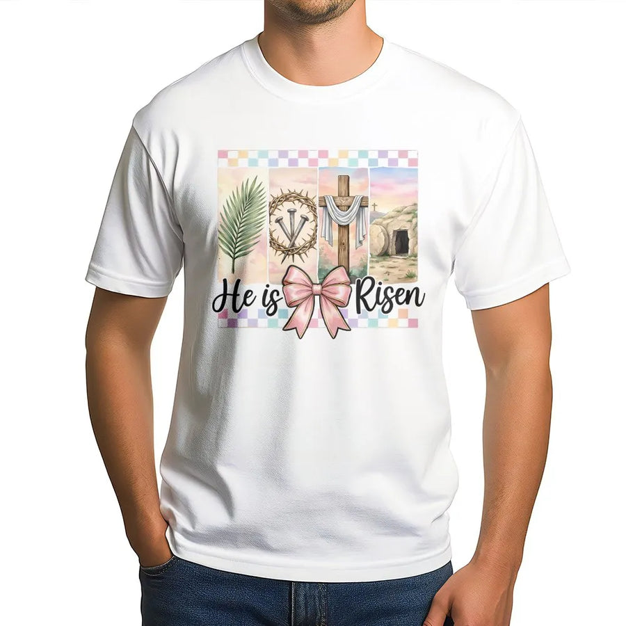 He Is Risen Easter T-Shirt | Religious Cross and Empty Tomb Graphic | Premium Soft Cotton Tee | Christian Faith Gift for Easter Sunday