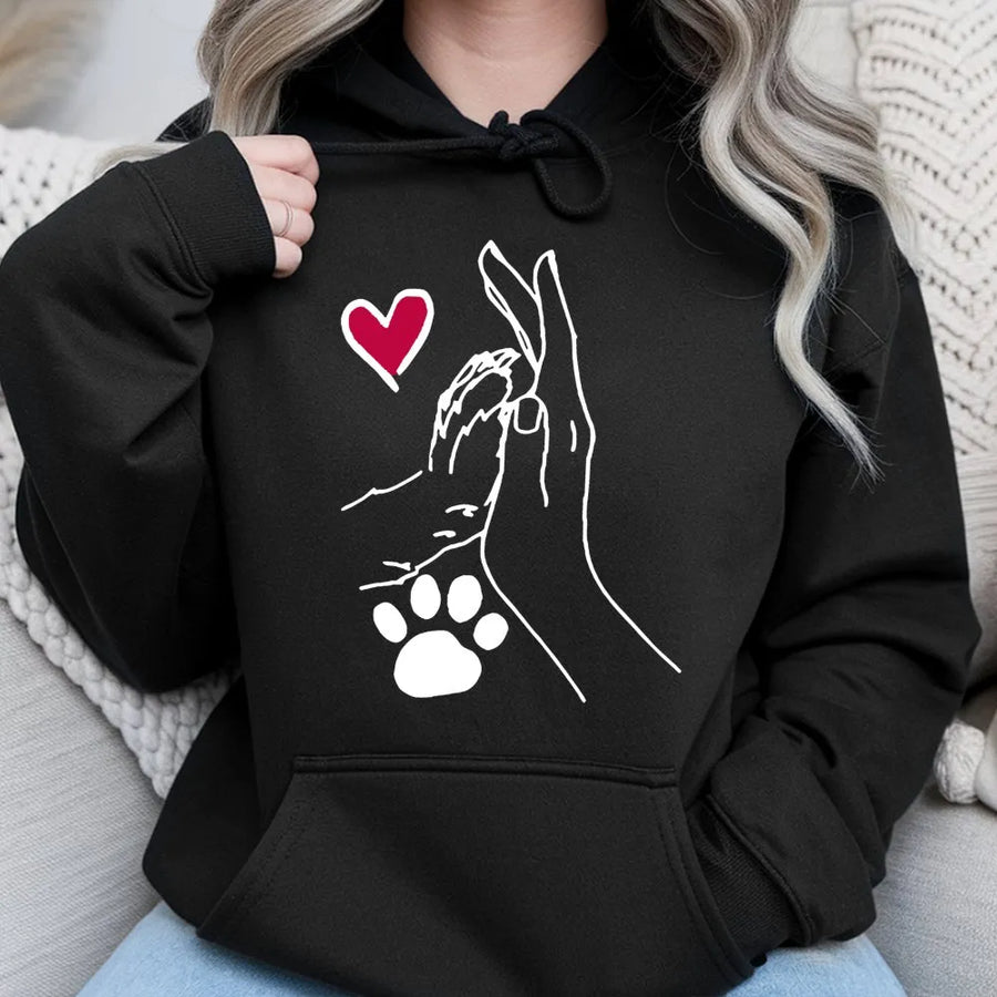 Dog Paw High Five Hoodie | Heart Paw Print Graphic Sweatshirt | Premium Cotton Blend | Gift For Dog Lovers And Pet Owners