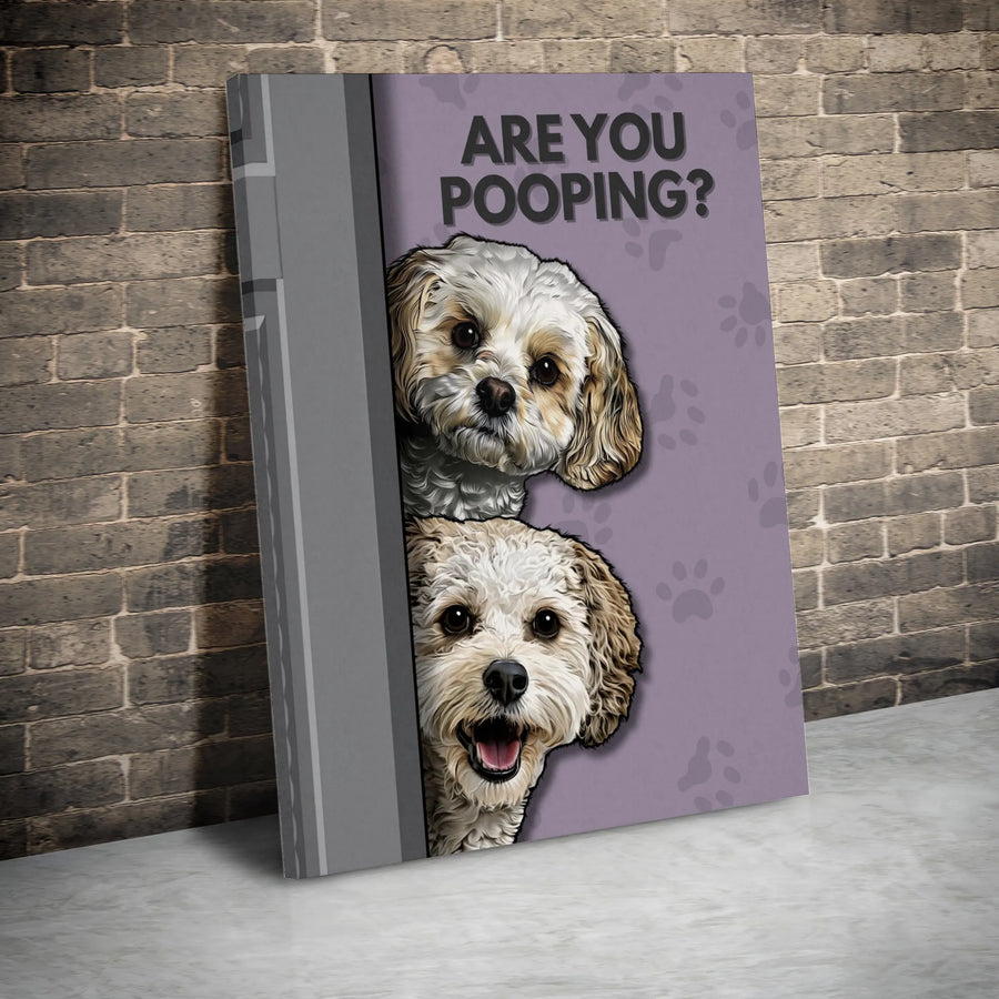 Funny Dog Bathroom Canvas Art | 'Are You Pooping?' Peeking Pups Design | Premium Thick Gallery Wrap | Humorous Wall Decor Gift for Dog Lovers