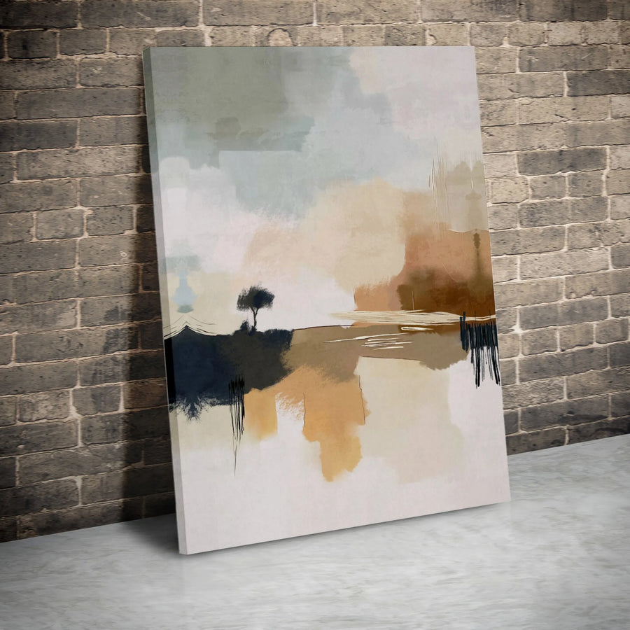 Abstract Landscape Canvas Print | Solitary Tree Neutral Wall Art | Modern Gallery-Wrap Decor | Minimalist Living Room Statement Piece