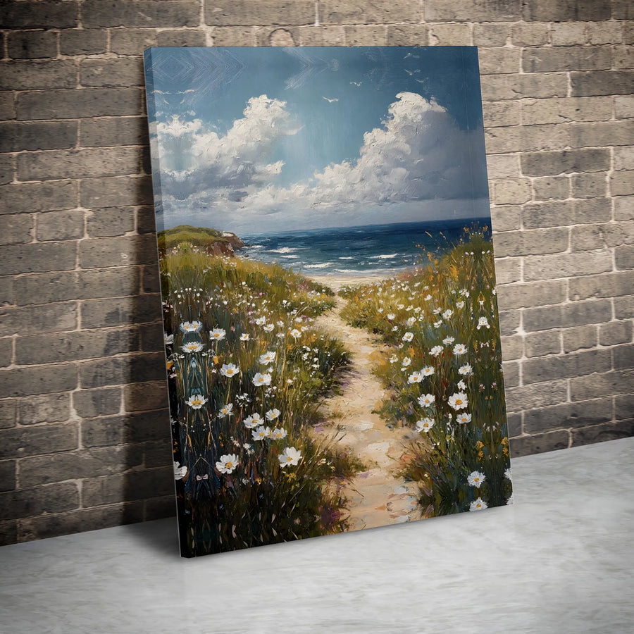 Coastal Wildflower Canvas Print | Impressionist Ocean Painting | Premium Gallery Wrapped Canvas | Beach House Decor Gift