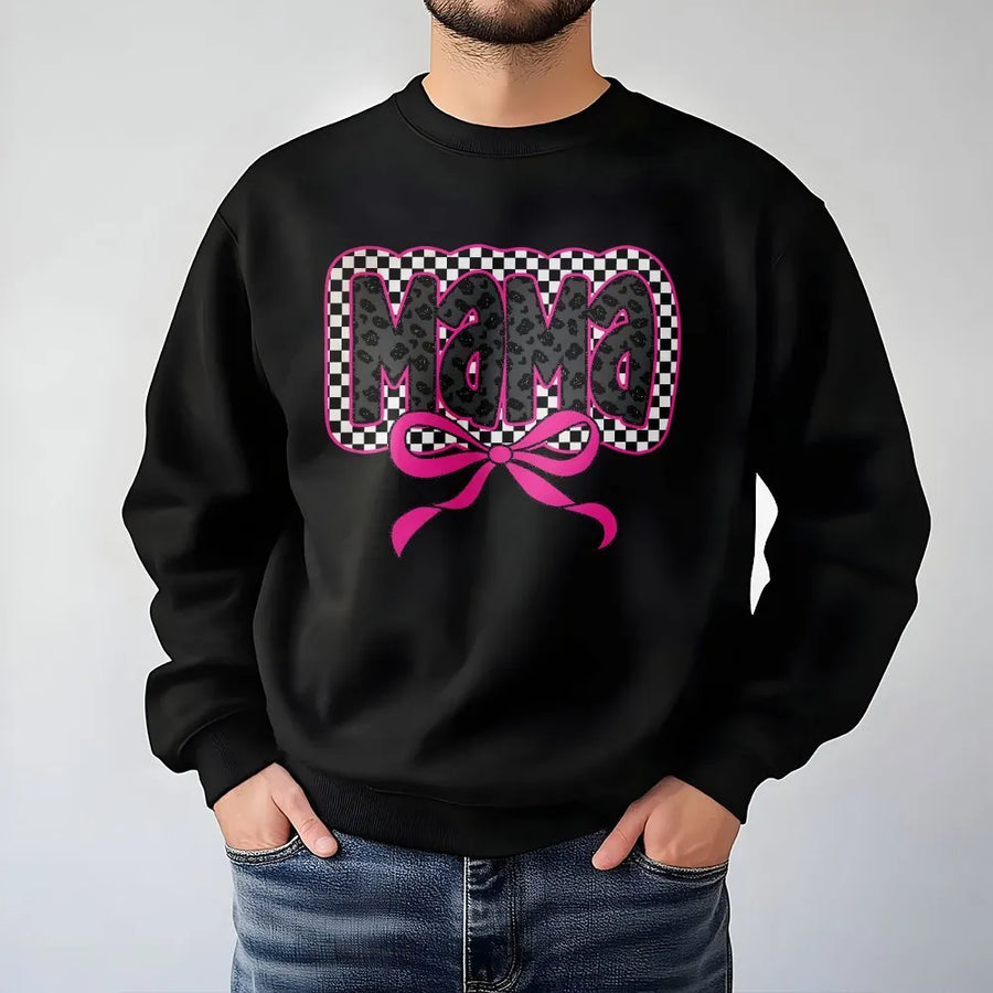 Mama Coquette Bow Sweatshirt | Leopard Print Checkered Aesthetic | Premium Cotton Blend | Trendy Mother's Day 2026 Gift for Her