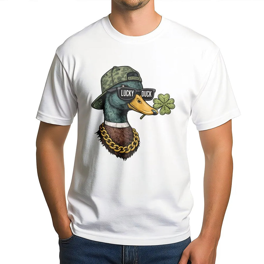 Lucky Duck St Patricks Day T-Shirt | Funny Mallard Hunter Graphic | 100% Premium Cotton | Gift for Duck Hunters and Irish Enthusiasts