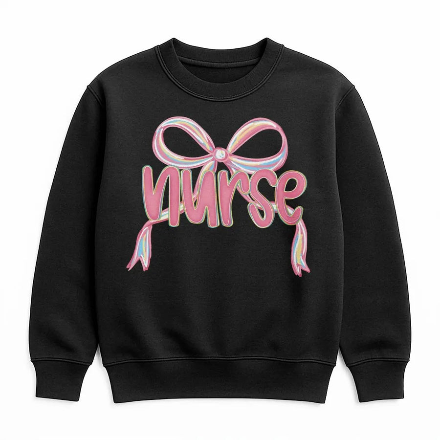 Nurse Coquette Sweatshirt | Cute Pink Bow Graphic Design | Soft Cotton Blend Crewneck | Preppy RN Nursing School Graduation Gift For Her