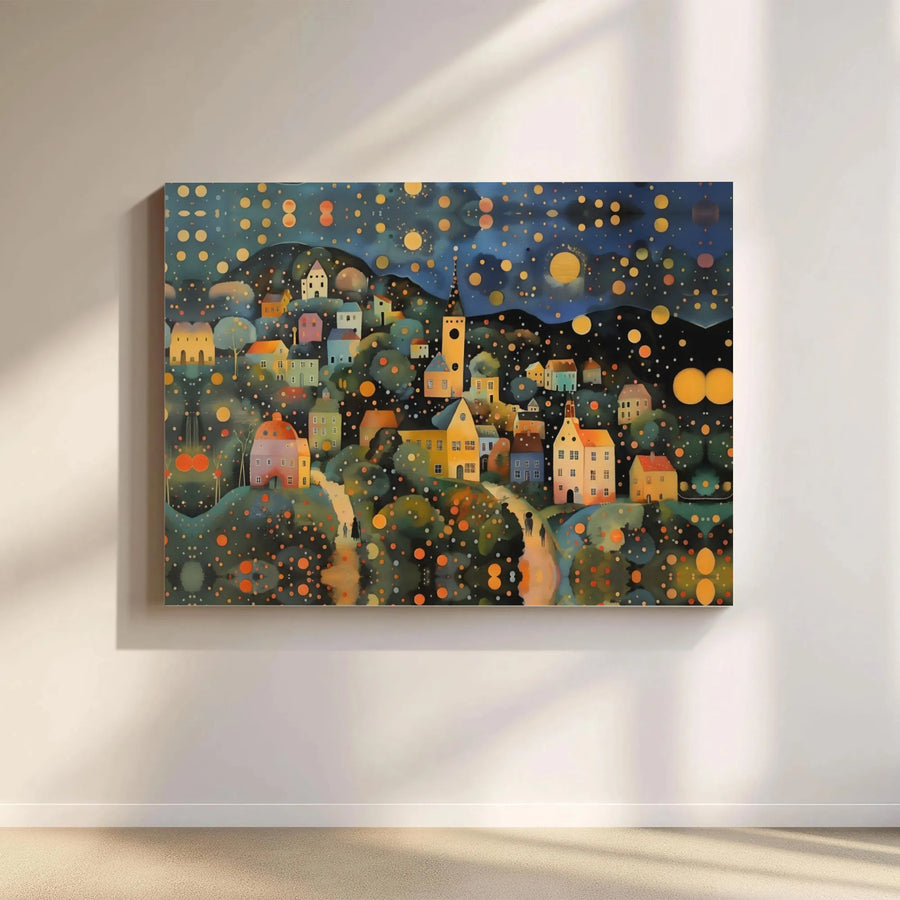 Whimsical Village Canvas Print | Glowing Night Landscape Art | 1.25-Inch Gallery Wrap | Premium Home Decor Wall Art