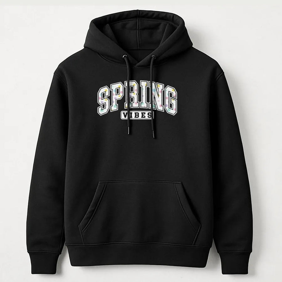 Spring Vibes Floral Hoodie | Aesthetic Varsity Lettering Design | Premium Cotton Blend | Gift For Her Women Spring Seasonal Outfit