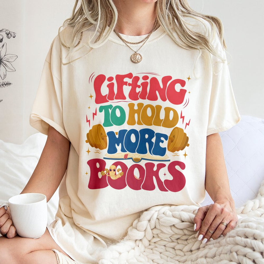 Lifting To Hold More Books T-Shirt | Retro Gym Reader Graphic Tee | 100% Cotton Premium Gift | Bookworm Fitness Lover Workout Apparel