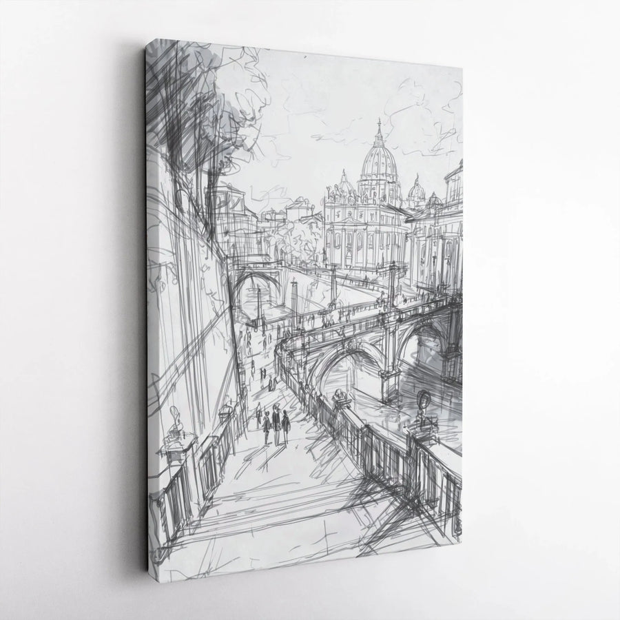 Rome Sketch Canvas Print | Vatican City Architectural Art | Premium Wall Decor | Italy Travel Lover Gift