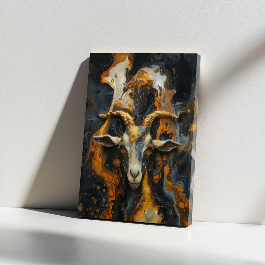 Abstract Goat Head Vertical Canvas | Fluid Marble Animal Art Print | Premium 1.25" Thick Gallery Wrap | Modern Farmhouse Office Decor Gift