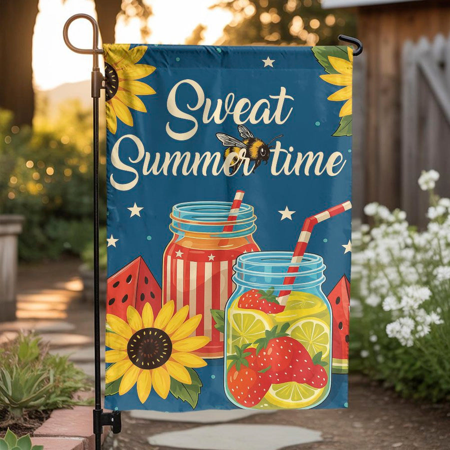 Sweet Summertime Garden Flag | Sunflower Mason Jar Lemonade Outdoor Banner | Durable Polyester Yard Decor | Seasonal Patio & Porch Gift