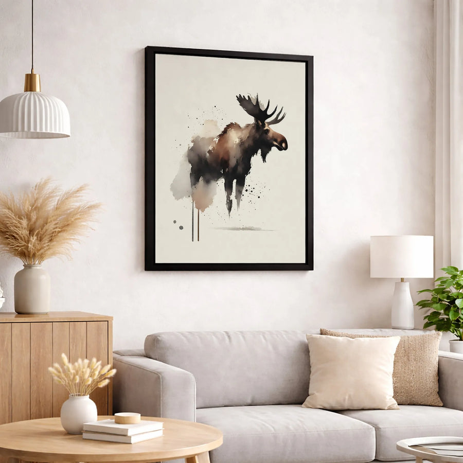 Watercolor Moose Canvas Print | Rustic Wildlife Wall Art | Premium Gallery Wrapped Decor | Nature Lover Living Room Gift