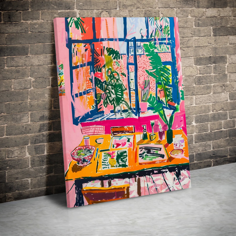 Abstract Interior Canvas Print | Vibrant Expressionist Room Painting | Thick Gallery Wrap Canvas | Contemporary Living Room Art Gift