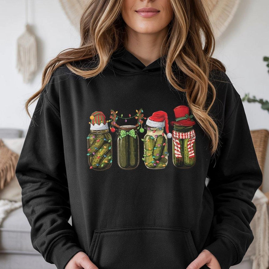 Christmas Pickle Hoodie | Funny Holiday Mason Jar Graphic | Premium Cotton Blend Sweatshirt | Unique Gift for Pickle Lovers & Foodies