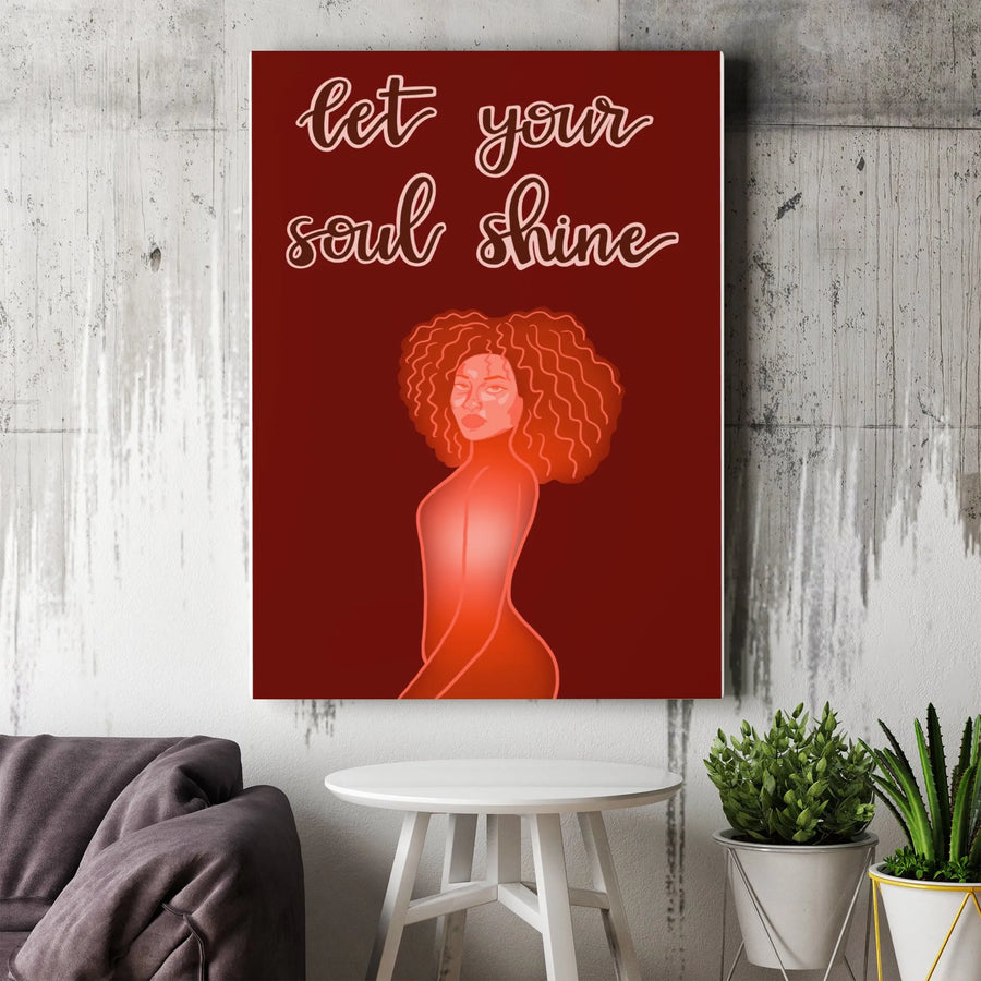 Black Woman Wall Art | Let Your Soul Shine Motivational Quote | Premium Gallery Wrapped Canvas | Empowering Afrocentric Home Decor Gift