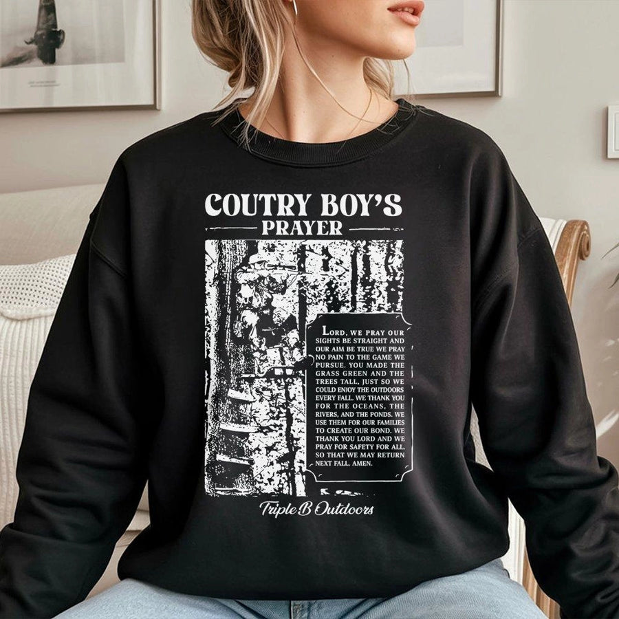 Country Boy's Prayer Sweatshirt | Hunting Deer Hunter Graphic | Cotton Blend Premium Pullover | Gift for Hunter Outdoor Enthusiast