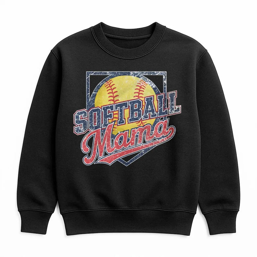 Softball Mama Sweatshirt | Vintage Style Game Day Graphic Pullover | Soft Cotton Blend | Premium Gift for Mom on Mothers Day
