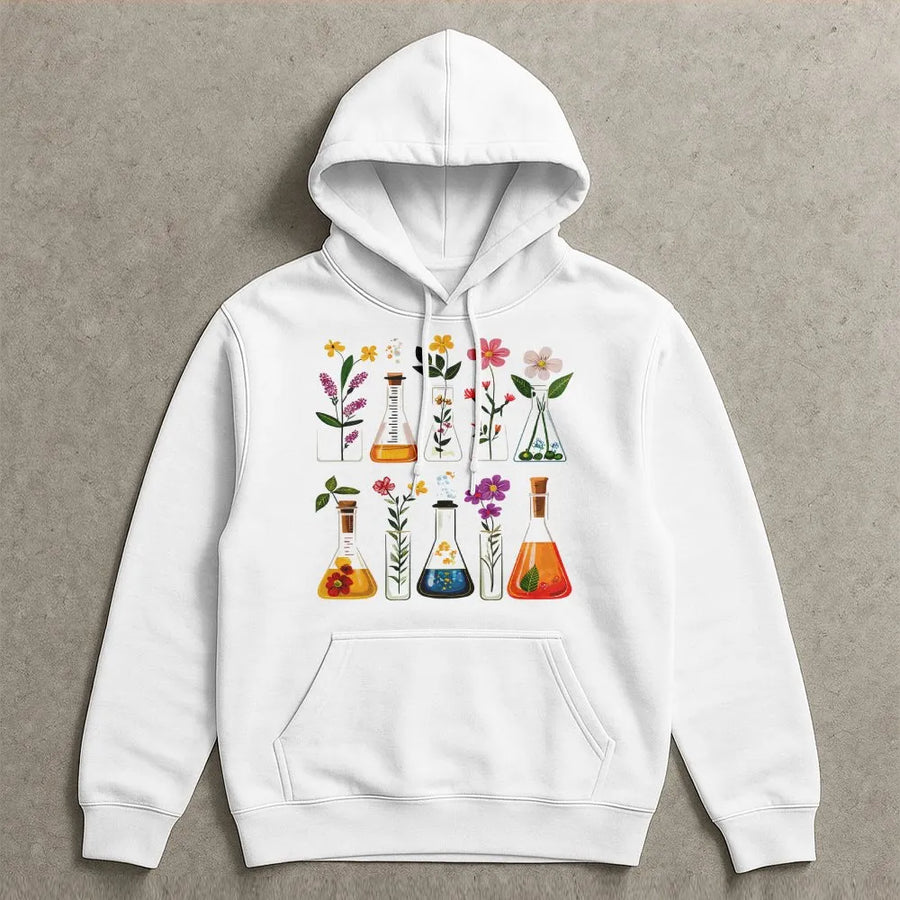 Science Teacher Hoodie | Floral Chemistry Beaker Graphic | Premium Comfort Colors Cotton | Gift for Biologist or Scientist
