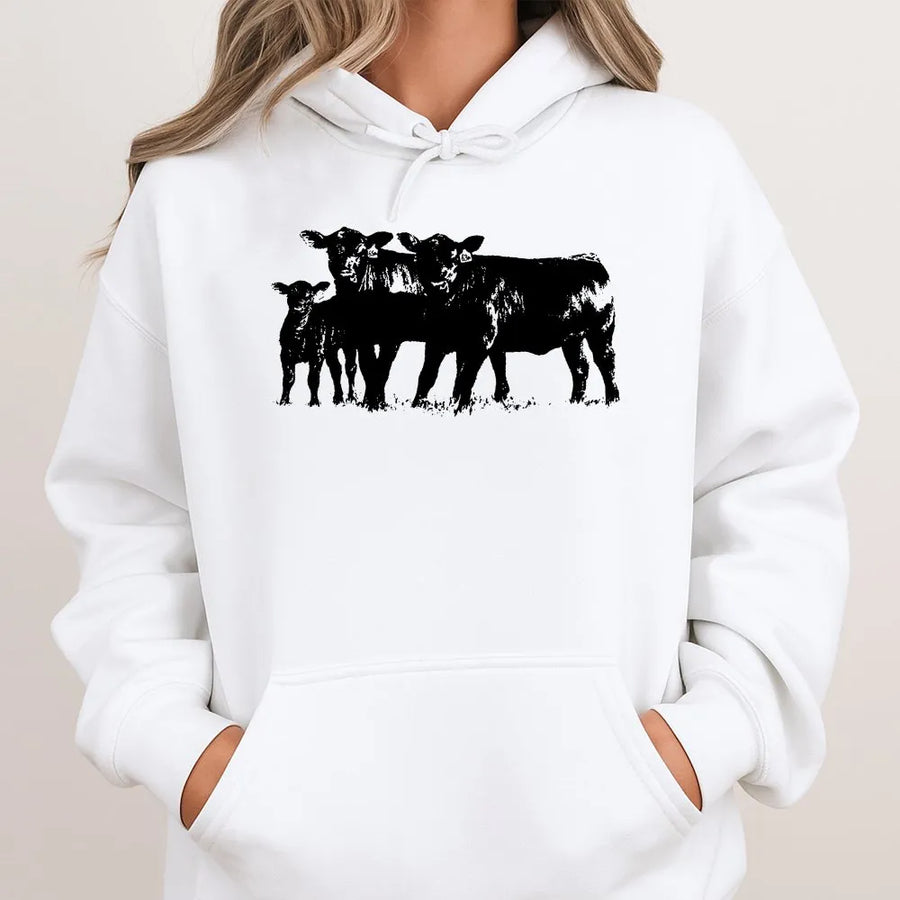 Cow Hoodie | Western Farm Animal Graphic | Soft Cotton Blend Unisex Pullover | Gift for Farmer & Rancher